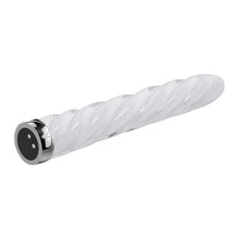 Vibrator PLAYBOY In A Twist, din sticlă borosilicată, design spiralat pentru stimulare intensă, 10 funcții de vibrație, 17.5 cm, alb