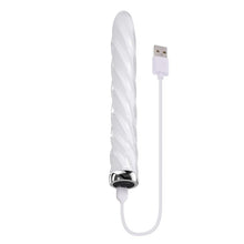 Vibrator PLAYBOY In A Twist, din sticlă borosilicată, design spiralat pentru stimulare intensă, 10 funcții de vibrație, 17.5 cm, alb