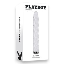 Vibrator PLAYBOY In A Twist, din sticlă borosilicată, design spiralat pentru stimulare intensă, 10 funcții de vibrație, 17.5 cm, alb