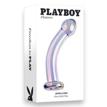 Dildo PLAYBOY Jewels King, design curbat pentru stimulare punctul G și P, din sticlă borosilicată, 16.3 cm, multicolor
