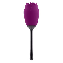 Vibrator dublu PLAYBOY Petal, în formă de trandafir, cu 9 funcții de simulare sex oral, 9 funcții de vibrație, mov cu negru