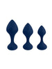 Set plug anal PLAYBOY Tail Trainer, cu 3 dopuri anale cu dimensiuni progresive, din silicon, diametre 3.3 - 3.8 cm, albastru
