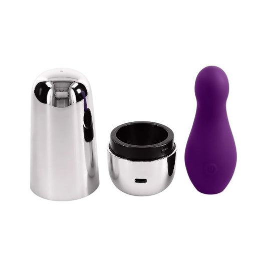 Aparat de masaj PLAYBOY The Jet Set, pentru corp și zone intime, 10 funcții de vibrație, mov cu carcasă argintie