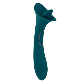 Vibrator dublu PLAYBOY True Indulgence, cu 9 funcții de simulare sex oral, 9 funcții de vibrație, rezistent la apă, verde