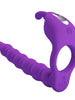 Inel vibrator pentru penis cu dildo PRETTY LOVE Blackney, pentru dublă penetrare, 7 funcții de vibrație, din silicon, mov