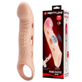 Manșon PRETTY LOVE Brad Flesh, cu mini vibrator, pentru extensia și îngroșarea penisului, inel pentru testicule, +4 cm în lungime, culoarea pielii