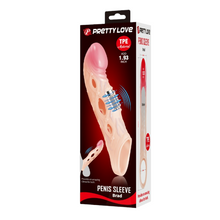 Manșon PRETTY LOVE Brad Flesh, cu mini vibrator, pentru extensia și îngroșarea penisului, inel pentru testicule, +4 cm în lungime, culoarea pielii