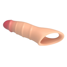 Manșon PRETTY LOVE Damell, pentru extensia și îngroșarea penisului, inel pentru testicule, din TPE moale, 19.8 cm, culoarea pielii