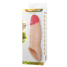 Manșon PRETTY LOVE Damell, pentru extensia și îngroșarea penisului, inel pentru testicule, din TPE moale, 19.8 cm, culoarea pielii