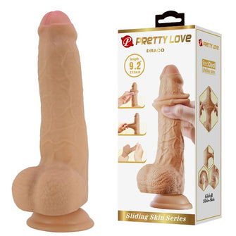 Dildo realist cu testicule PRETTY LOVE Draco, cu material flexibil care imită pielea, bază cu ventuză, 23.3 cm, culoarea pielii
