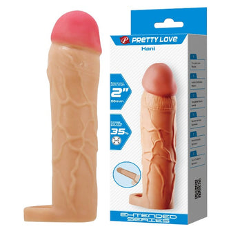 Manșon PRETTY LOVE Hani, pentru extensia și îngroșarea penisului, cu inel pentru testicule, +5 cm în lungime, culoarea pielii