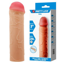 Manșon PRETTY LOVE Bunion, pentru extensia și îngroșarea penisului, cu inel pentru testicule, +2.5 cm în lungime, culoarea pielii