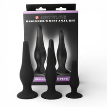 Set plug anal PRETTY LOVE Beginner’s Mini Anal Kit, 3 dopuri anale cu ventuză pentru fixare, din silicon medical, lungimi 8.5 x 11.5 x 13 cm, negru