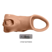 Manșon PRETTY LOVE Brad Brown, cu mini vibrator, pentru extensia și îngroșarea penisului, inel pentru testicule, +4 cm în lungime, culoarea maro