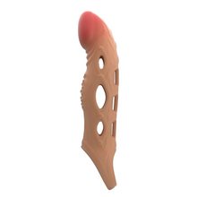 Manșon PRETTY LOVE Brad Brown, cu mini vibrator, pentru extensia și îngroșarea penisului, inel pentru testicule, +4 cm în lungime, culoarea maro