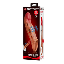 Manșon PRETTY LOVE Brad Brown, cu mini vibrator, pentru extensia și îngroșarea penisului, inel pentru testicule, +4 cm în lungime, culoarea maro