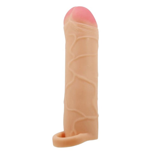 Manșon PRETTY LOVE Bunion, pentru extensia și îngroșarea penisului, cu inel pentru testicule, +2.5 cm în lungime, culoarea pielii