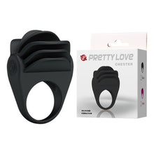 Inel pentru penis PRETTY LOVE Chester, cu vibrator bullet inclus, din silicon, diametru 3 cm, negru
