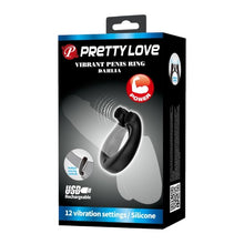 Inel vibrator pentru penis PRETTY LOVE DAHLIA, din silicon moale, cu 12 funcții de vibrație, culoare negru