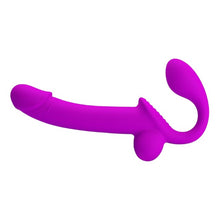 Dildo dublu PRETTY LOVE KELPIE, strap-on fără ham, cu funcție de ejaculare, culoare mov, lungime 25 cm