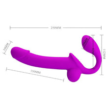 Dildo dublu PRETTY LOVE KELPIE, strap-on fără ham, cu funcție de ejaculare, culoare mov, lungime 25 cm