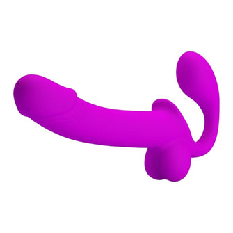 Dildo dublu PRETTY LOVE KELPIE, strap-on fără ham, cu funcție de ejaculare, culoare mov, lungime 25 cm