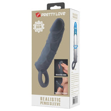 Manșon PRETTY LOVE Realistic Penis Sleeve, pentru extensia penisului, cu inel pentru testicule, din TPR, lungime 18 cm, gri