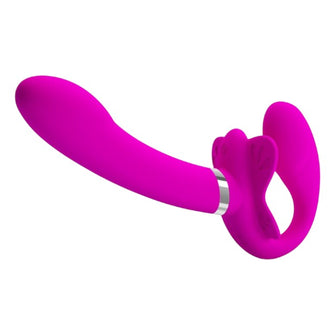 Vibrator dublu PRETTY LOVE VALERIE, strap-on fără ham, 12 funcții de vibrație, culoare roz, lungime 19.2 cm