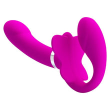 Vibrator dublu PRETTY LOVE VALERIE, strap-on fără ham, 12 funcții de vibrație, culoare roz, lungime 19.2 cm