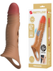 Manșon PRETTY LOVE Vibrating Penis Sleeve, cu mini vibrator, pentru extensia și îngroșarea penisului, inel pentru testicule, +4 cm în lungime, culoare maro