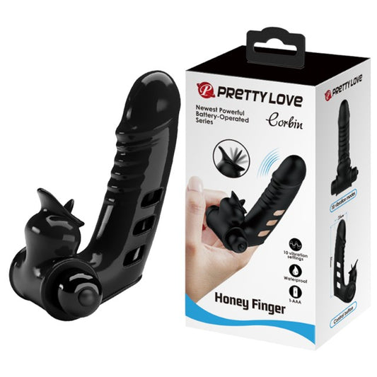 Vibrator pentru deget PRETTY LOVE Corbin Honey Finger, stimulare clitoris și punctul G, 10 funcții de vibrații, rezistent la apă, negru