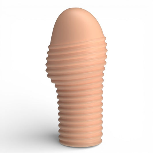 Manșon pentru penis PRETTY LOVE Hoytt, pentru îngroșare și stimulare intensă, texturat, cu striații, culoarea pielii, 9 cm