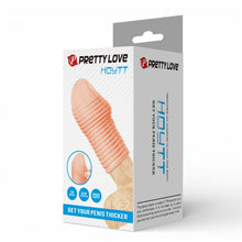Manșon pentru penis PRETTY LOVE Hoytt, pentru îngroșare și stimulare intensă, texturat, cu striații, culoarea pielii, 9 cm