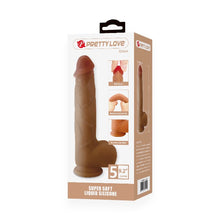 Dildo realistic PRETTY LOVE Orton, cu testicule și ventuză, material moale și flexibil, lungime inserabilă 17.5 cm, diametru 4.9 cm, culoare naturală