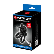 Inel vibrator pentru penis PRETTY LOVE Passionate Ring, 10 trepte de vibrații, pentru îmbunătățirea performanțelor sexuale și stimularea clitorisului, negru
