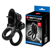 Inel vibrator pentru penis PRETTY LOVE Passionate Ring, 10 trepte de vibrații, pentru îmbunătățirea performanțelor sexuale și stimularea clitorisului, negru