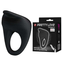 Inel vibrator pentru penis PRETTY LOVE Thimble, pentru stimularea erecției, negru
