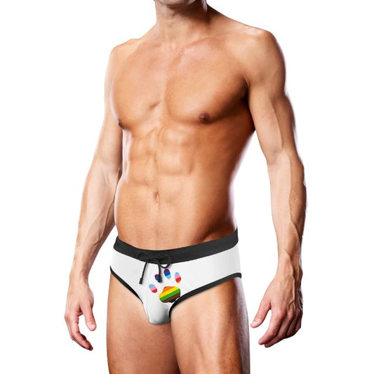 Slip de înot bărbați PROWLER Swim Brief Oversized Paw, cu design labă cu steag Pride, culoare alb, mărime M