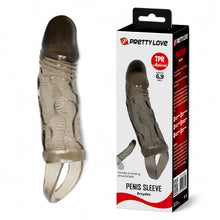 Manșon realist pentru penis PRETTY LOVE Brayden, pentru extensie și îngroșare, 13.5cm, negru transparent
