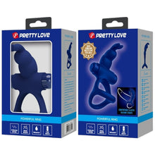 Inel pentru penis PrettyLove Rabbit - Powerful Ring, pentru imbunatatirea performantelor sexuale si stimularea clitorisului, din silicon, albastru