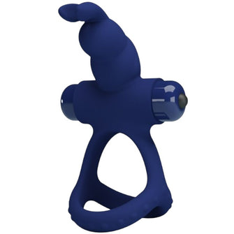 Inel pentru penis PrettyLove Rabbit - Powerful Ring, pentru imbunatatirea performantelor sexuale si stimularea clitorisului, din silicon, albastru