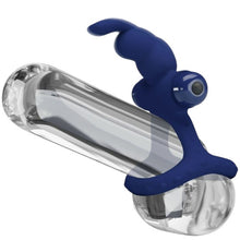 Inel pentru penis PrettyLove Rabbit - Powerful Ring, pentru imbunatatirea performantelor sexuale si stimularea clitorisului, din silicon, albastru