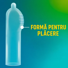 Prezervative ONE Pleasure Plus, din latex Sensatex, lubrifiate, rezistente, cu vârf larg și texturat, diametru 53 mm, 12 buc