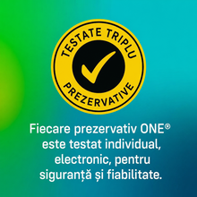Prezervative ONE Pleasure Plus, din latex Sensatex, lubrifiate, rezistente, cu vârf larg și texturat, diametru 53 mm, 12 buc
