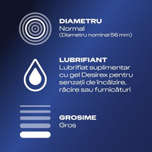 Prezervative cu striații DUREX Intense, cu efect de stimulare clitoridiană și intensificare orgasm feminin, 56 mm, 1 cutie x 3 buc