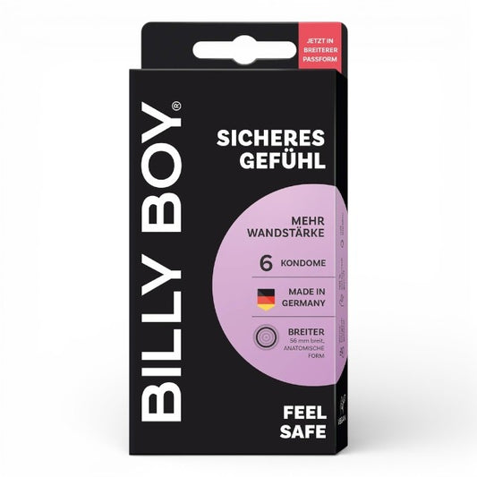 Prezervative BILLY BOY Feel Safe, din latex natural și gros, lubrifiate și rezistente, 56 mm, culoare transparent, 6 buc