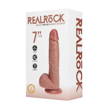 Vibrator REALROCK 7" Realistic Vibrating Dildo, 10 funcții de vibrație, design realist cu testicule, bază cu ventuză, 17.8 cm, caramel