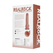 Vibrator REALROCK 7" Realistic Vibrating Dildo, 10 funcții de vibrație, design realist cu testicule, bază cu ventuză, 17.8 cm, caramel