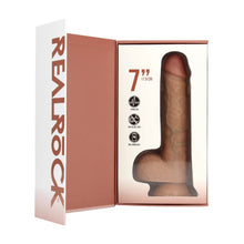 Vibrator REALROCK 7" Realistic Vibrating Dildo, 10 funcții de vibrație, design realist cu testicule, bază cu ventuză, 17.8 cm, caramel
