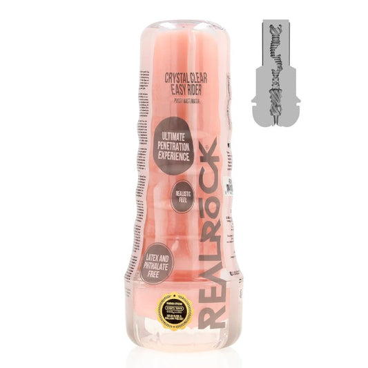 Masturbator manual REALROCK Crystal Clear Easy Rider, simulare vaginală realistă, din TPE, rezistent la apă, culoarea pielii